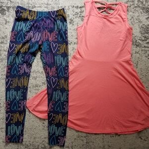 Children's Place Peach Dress Navy Love Leggings Cat & Jack Girls Kids Large L